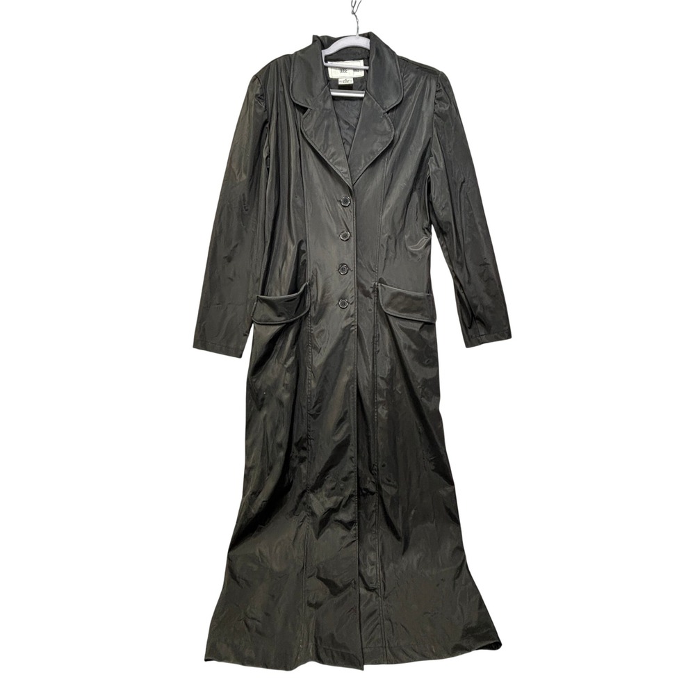 Louise Paris Trench Coat Womens M Black Long Duster Polyurethane Faux Leather